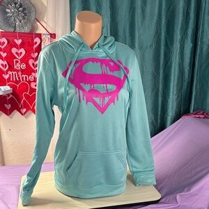 Teal Hoodie with Pink Superman Logo